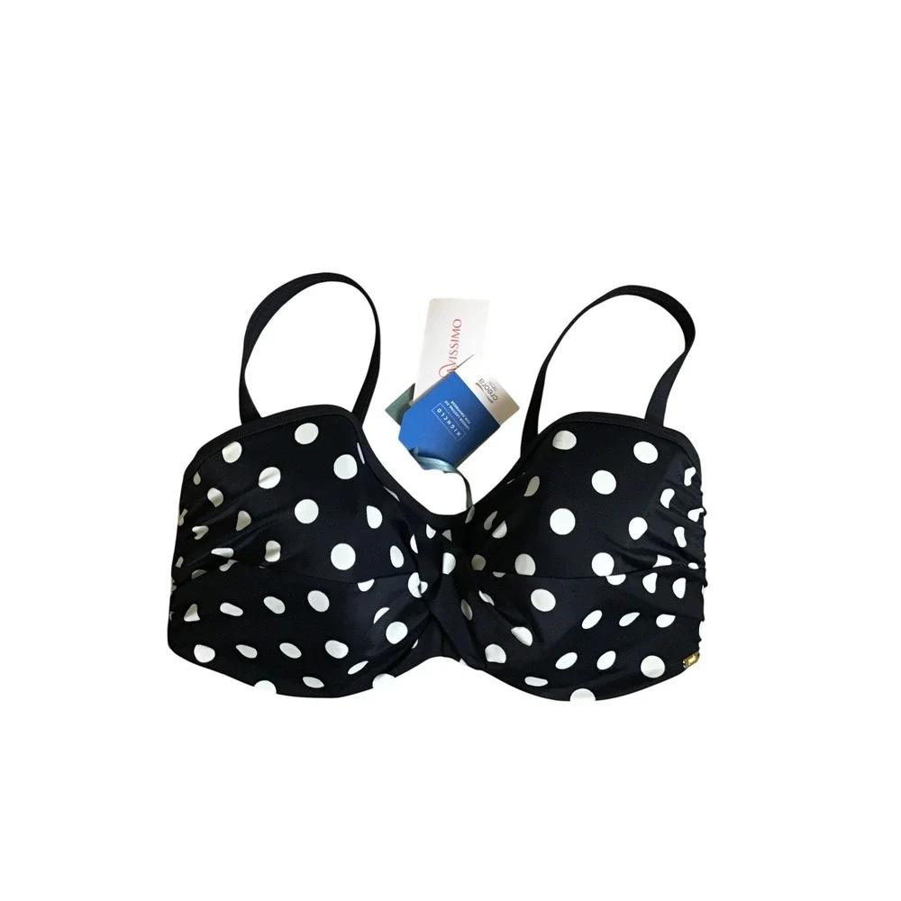 Panache Swim Navy White Dot Anya Riva Spot Twist Bandeau Bikini Top Size 34‎ NWT